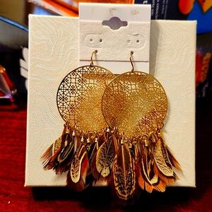 Gold and feather 2.5" earrings
